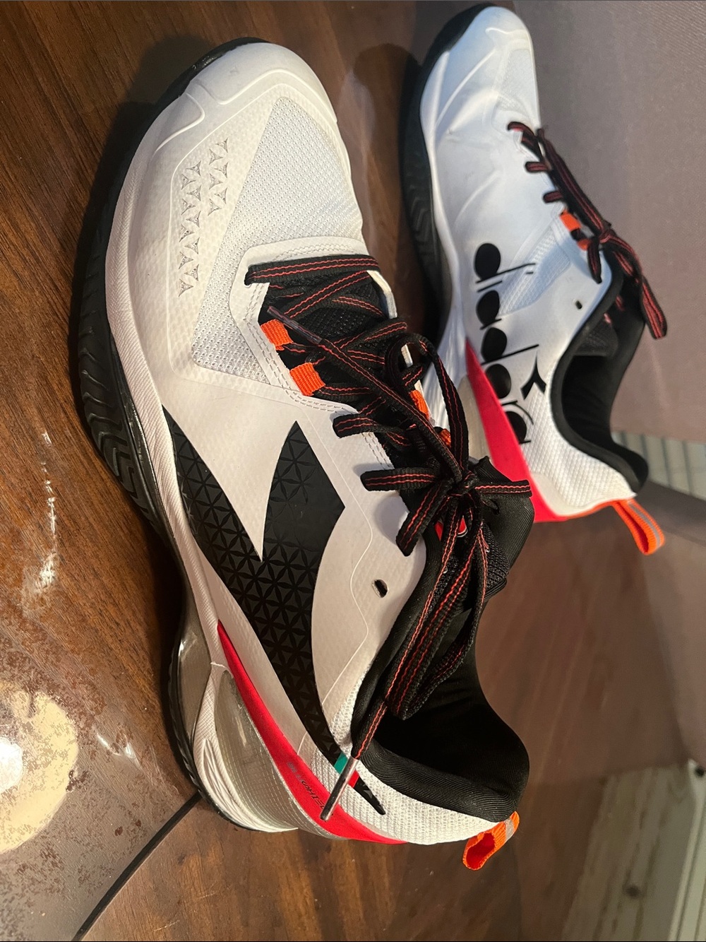 Diadora Men’s White, Black & Orange Athletic Tennis Shoes